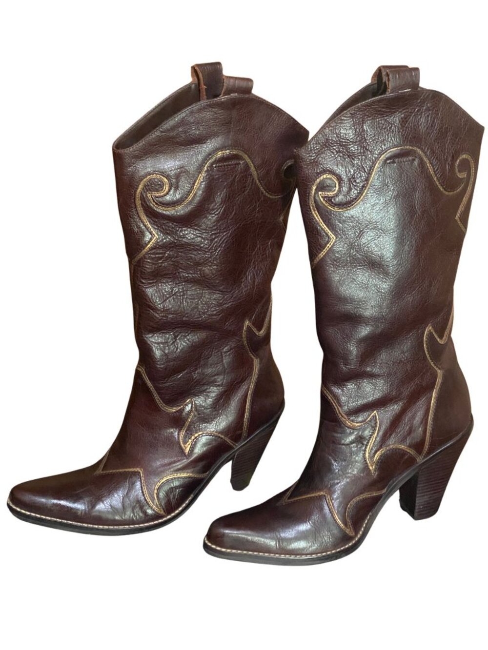 Penny Loves Kenny Rodeo Drive Brown Leather Western Boots Size 8 - Picture 11 of 13